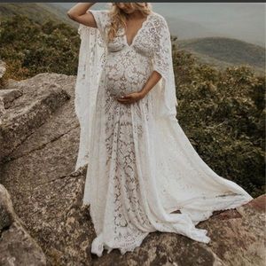 Maternity Fashion Loose Lace Long Sleeve Maxi Dress